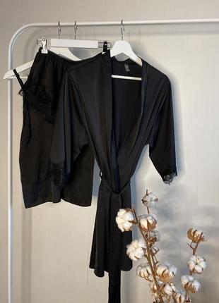 Чорна шовкова піжама з мереживом / шелковая пижама с кружевом5 фото