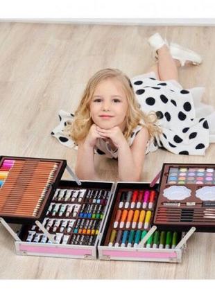 Набор для творчества в алюминиевом чемодане единорог 145 предметов, голубой чемодан для рисования детский кейс юный художник. цвет: розовый5 фото