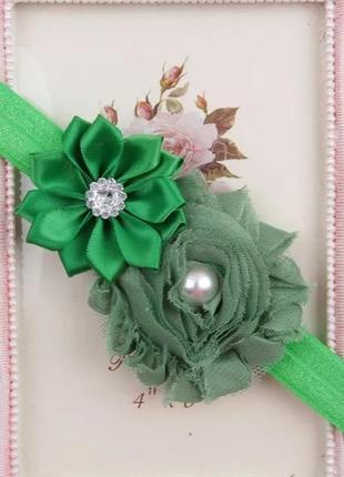 Повязка на голову детская зеленая - размер декора 9см, размер универсальный (на резинке)