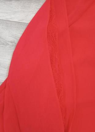 Яскрава червона блуза з мереживними рукавами7 фото