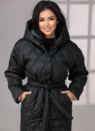 Зимняя удлиненная стеганая куртка, синтепон 200.9 фото