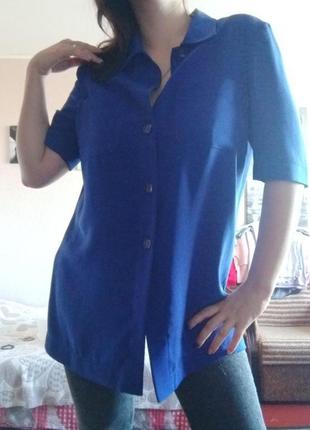Яркая синяя рубашка блуза с коротким рукавом большого размера1 фото