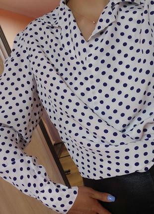 Вінтажна блуза ,сорочка в синій горох