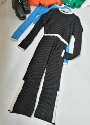 Стильный костюм нежный мягкий кашемир в рубчик укороченный свитер с удлиненными рукавами длинные брю6 фото