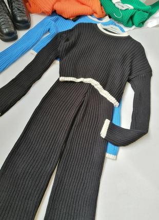 Стильный костюм нежный мягкий кашемир в рубчик укороченный свитер с удлиненными рукавами длинные брю7 фото