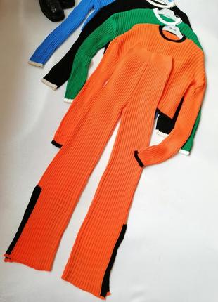 Стильный костюм нежный мягкий кашемир в рубчик укороченный свитер с удлиненными рукавами длинные брю5 фото