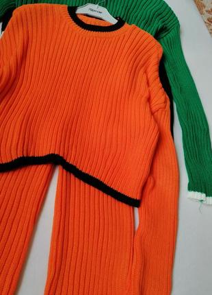 Стильный костюм нежный мягкий кашемир в рубчик укороченный свитер с удлиненными рукавами длинные брю10 фото