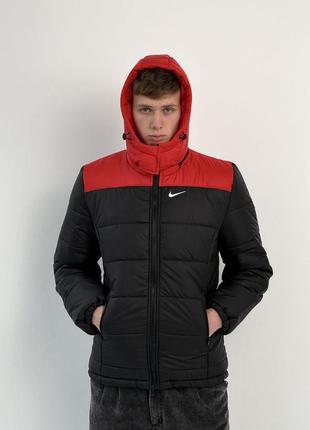 Зимова куртка «европейка» у червоно-чорному кольорі