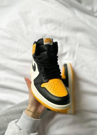 Кроссовки nike air jordan 1 retro white black yellow2 фото