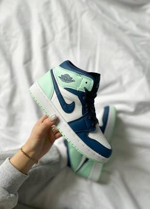 Кросівки nike air jordan 1 retro white blue mint