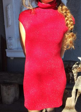 Новое красное платье с люриксом6 фото