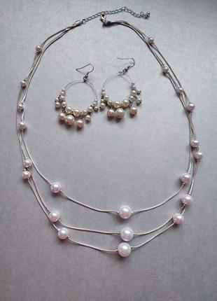 Комплект: кольє та сережки з перламутровими перламутровими перловими намистинами