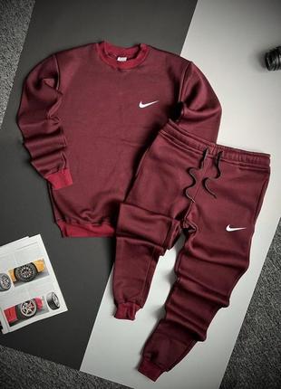 Мужской зимний спортивный костюм nike бордовый | утепленный комплект найк свитшот и штаны на флисе