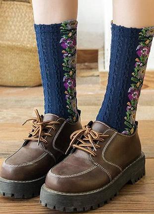 Носки с вышивкой, носки с цветами, стильные носки с косами тренд от heheba national flowers socks