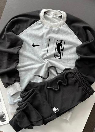 Мужской спортивный костюм без капюшона nike черный с серым весенний осенний | комплект свитшот и штаны найк