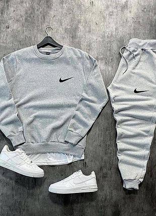 Мужской спортивный костюм nike без капюшона серый весенний осенний | комплект свитшот и штаны найк
