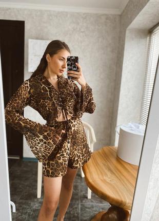 Леопардовый комбинезон ромпер имитация шорты + топ1 фото