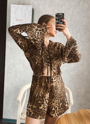 Леопардовый комбинезон ромпер имитация шорты + топ3 фото