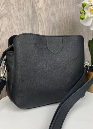 Жіноча шкіряна сумка з ланцюжком, якісна сумочка на плече з натуральної шкіри чорна5 фото