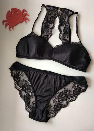 38-40 атласно-гіпюровий комплект, бюст і трусики h&amp;m