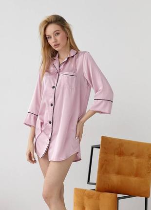Розовая пудровая удлинённая рубашка
