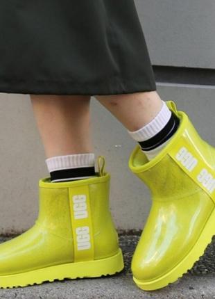 Жіночі чоботи міні ugg класичні прозорі колір ніон салатовий2 фото