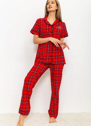 Женская пижама в клетку цвет красный4 фото