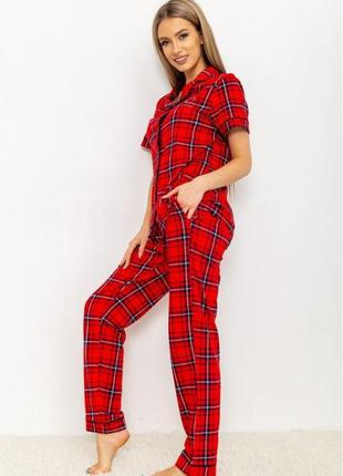 Женская пижама в клетку цвет красный2 фото