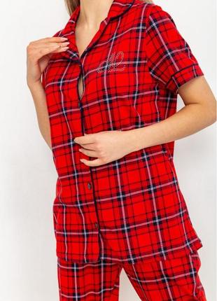 Женская пижама в клетку цвет красный6 фото