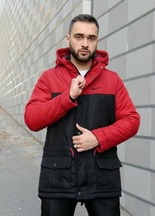 Чоловіча зимова куртка nike парка найк червона з чорним6 фото