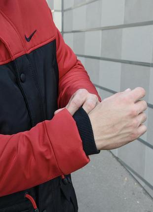 Чоловіча зимова куртка nike парка найк червона з чорним10 фото
