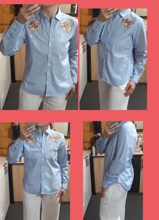 Стилтная хлопковая блуза/рубашка с вышивкой, италия,  р. 38-402 фото