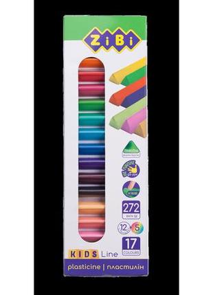 Zb.6228 пластилін 17 кольорів, 12 стандартних і 5 неонових 272 г, kids line