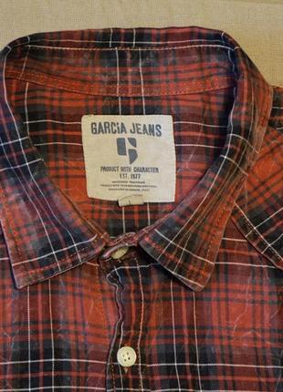 Классная клетчатая рубашка в стиле used look garcia jeans италия l.4 фото