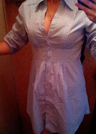 Платье-рубашка приятного голубого цвета.3 фото