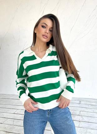 Легкий весняний смугастий джемпер з коміром - поло