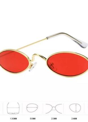 Сонцезахисні стильні окуляри в металевій оправі з червоними стеклами овальні вузькі червоні окуляри від сонця2 фото