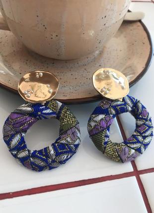 Серьги кольца круглые из ткани