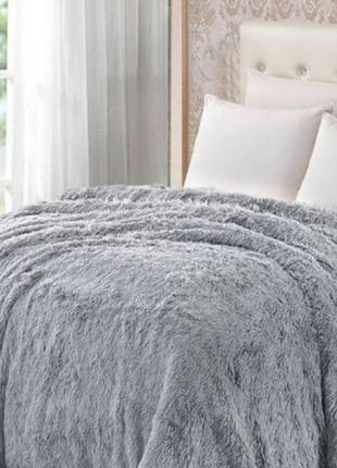 Покривало хутряний плед травичка євро стандарт 220*240 світло сірий