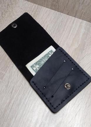 Карманный кожаный кошелек черный.4 фото
