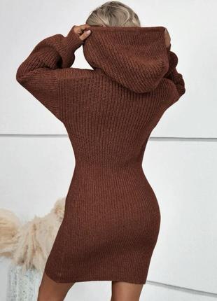 Вязаное платье с капюшоном   👚 размер указанная s длина: 84 см, бюст: 90 см, объём талии: 62+см, объем бедер: 65+см (хорошо тянется)3 фото