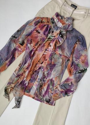 Шифонова блуза з бантом і воланами у вікторіанському стилі з квітами і метеликами