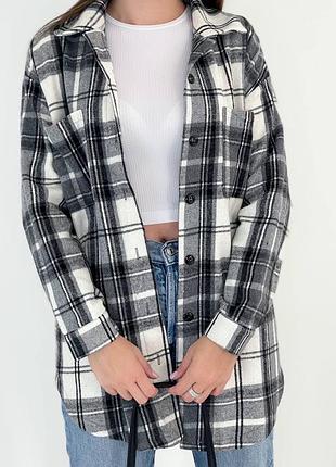 Рубашка удлиненная в клеточку свободная оверсайз с поясом теплая кашемировая пудровая розовая бежевая голубая черная зелёная кофта кардиган туника