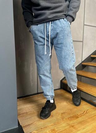 Мужские классические джинсы с шнурками / качественные повседневные мужские джинсы