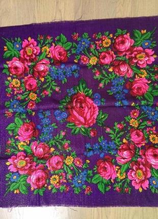 Яркая цветочная платка с люрексом в украинском стиле времен срср/ винтаж/ этно стиль2 фото