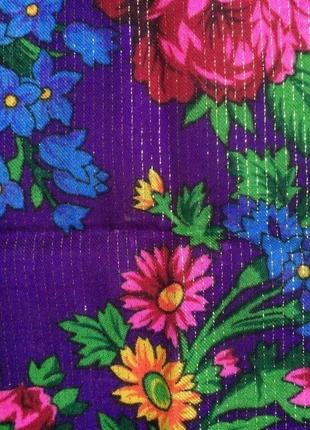 Яркая цветочная платка с люрексом в украинском стиле времен срср/ винтаж/ этно стиль7 фото