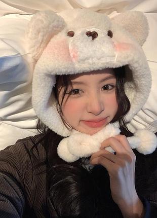 Капюшон шапка плюшевый мишка молочний