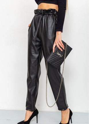 Стильные кожаные женские брюки на флисе кожаные женские штаны на флисе черные женские брюки из эко-кожи1 фото