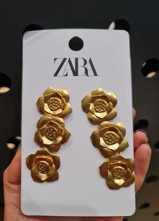 Довгі сережки з квітами zara золоті сережки великі крупні сережки в золоті5 фото