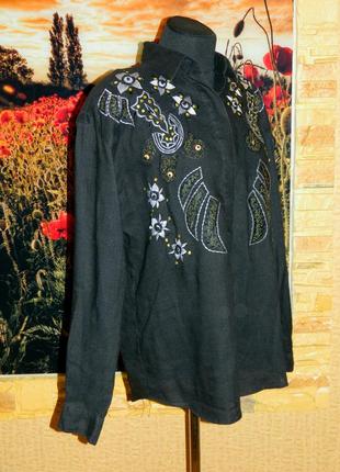 Блуза жіноча сорочка чорна з вишивкою розмір 52-54 four seasons.2 фото
